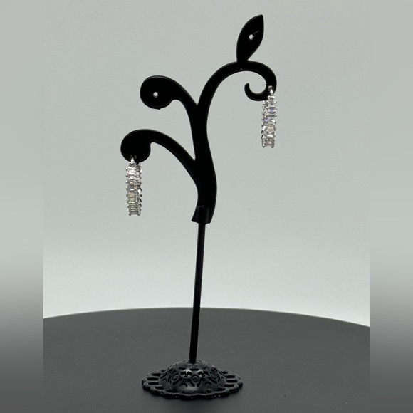 Sterling Silver Plated Crystal Hoop Earrings Made with Swarovski Crystals 3/4" - Picture 3 of 8